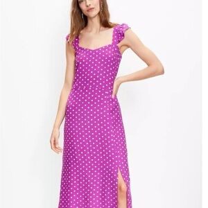 LOFT Fuchsia Polka Dot Midi Dress